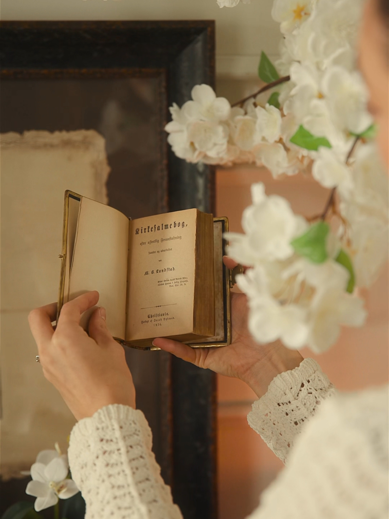 1876 Norwegian Hymnal “Kirke Salmebog” in Brass-Clad Binding