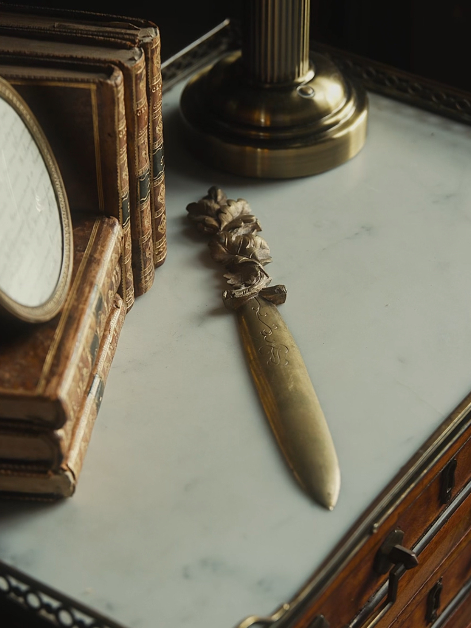 19th Century Gilt Bronze Letter Opener with Oak Leaf Handle