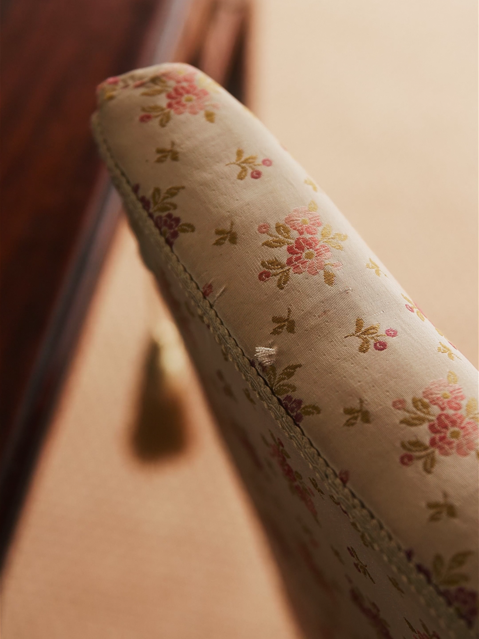 French Trifold Mirrored Vanity With Bronze Accents & Upholstered Chair