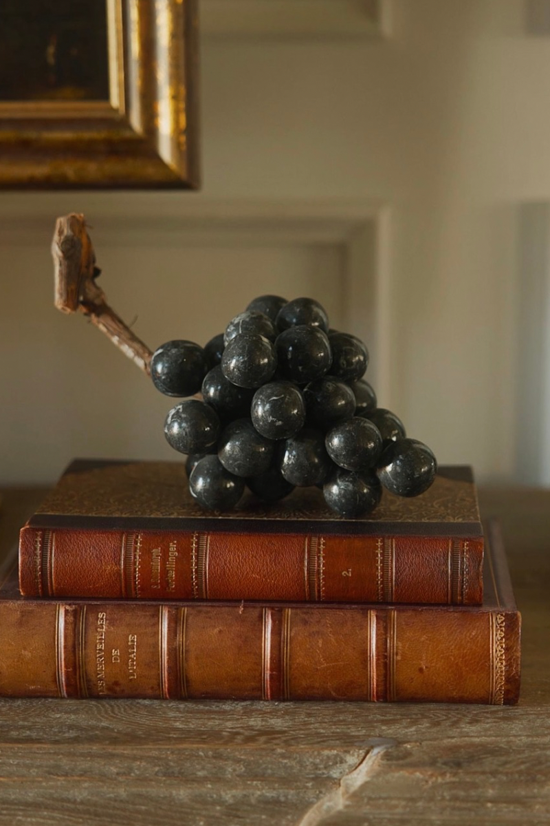 Decorative Marble Grape Cluster with Natural Wood Stem