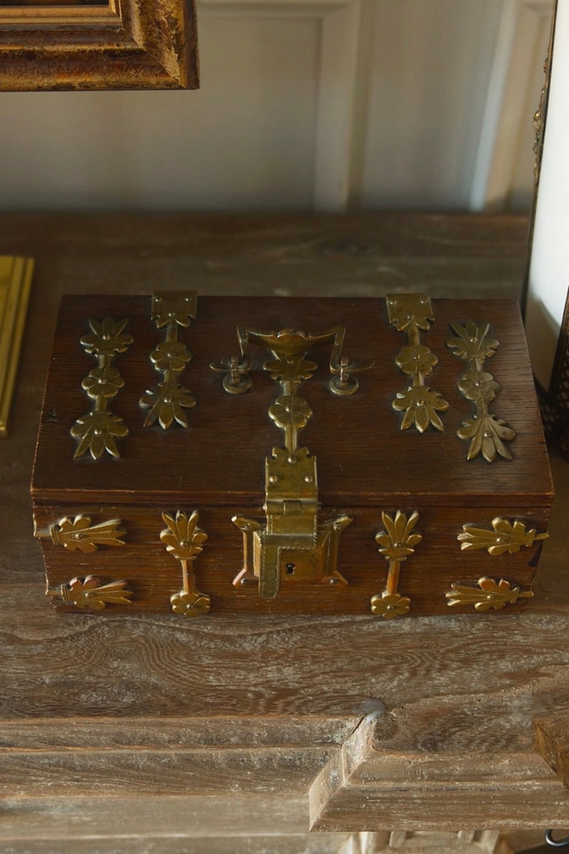19th-Century Gothic Revival Wood Casket with Ornamental Metalwork