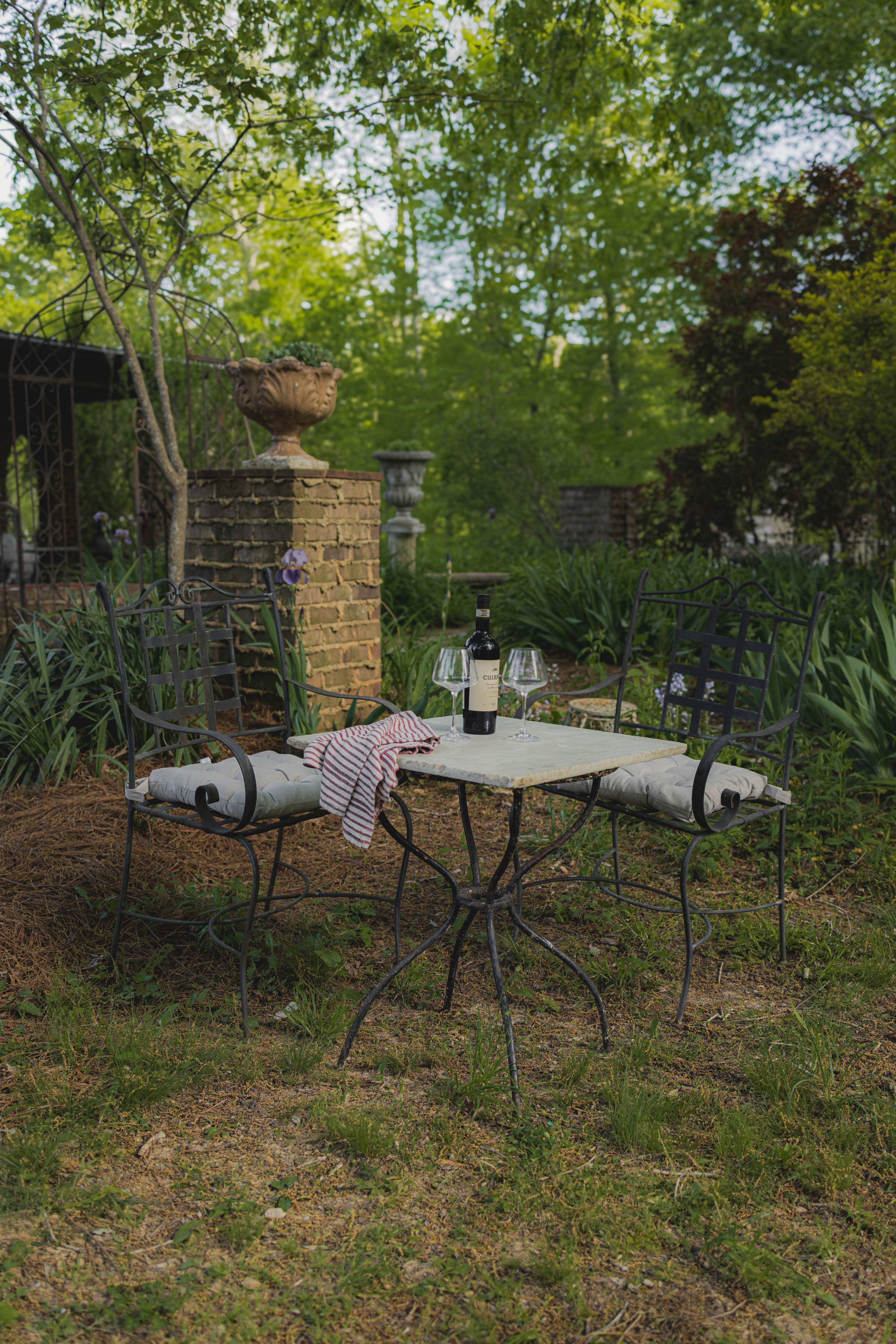 Antique French Iron Bistro Table with Marble Top