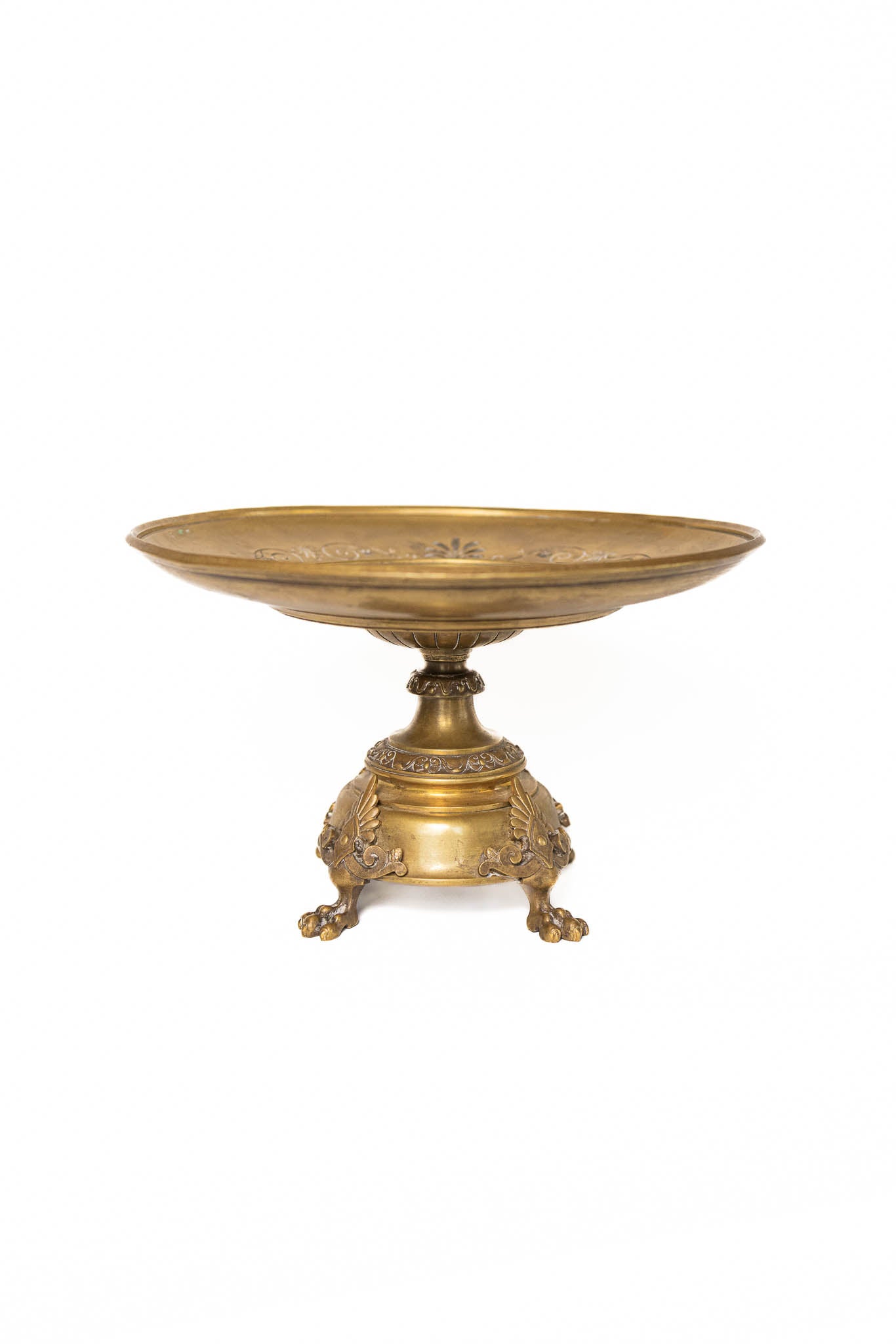 1800s Antique French Gilt Bronze Tazza with Classical Profile Medallion and Paw Feet