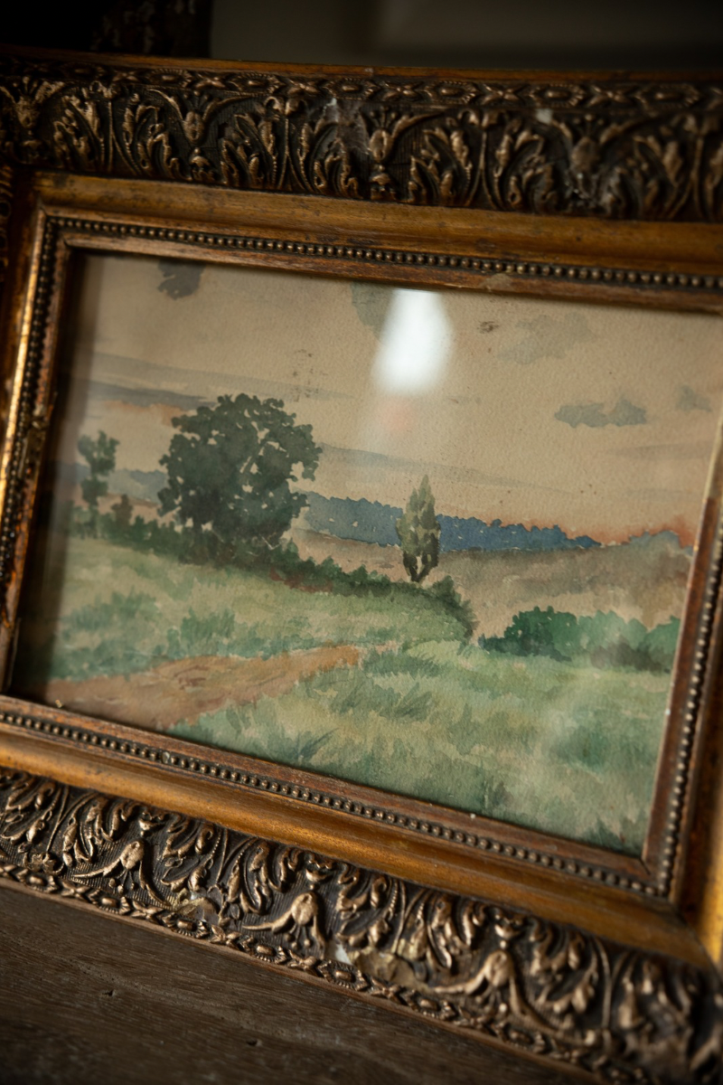 19th C. French Provencial Landscape Watercolor in Gilt Frame