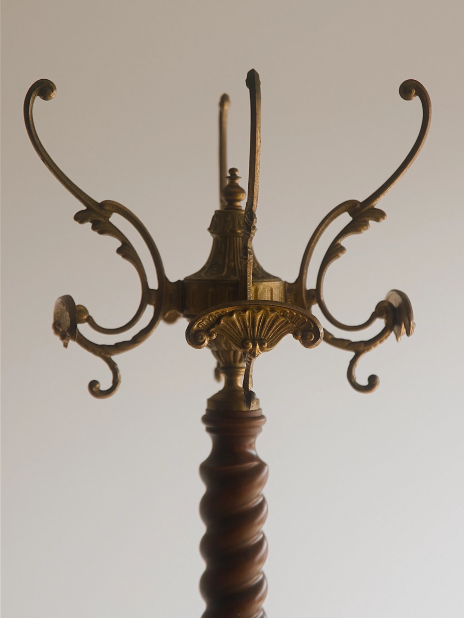 19th Century French Brass & Mahogany Coat Rack