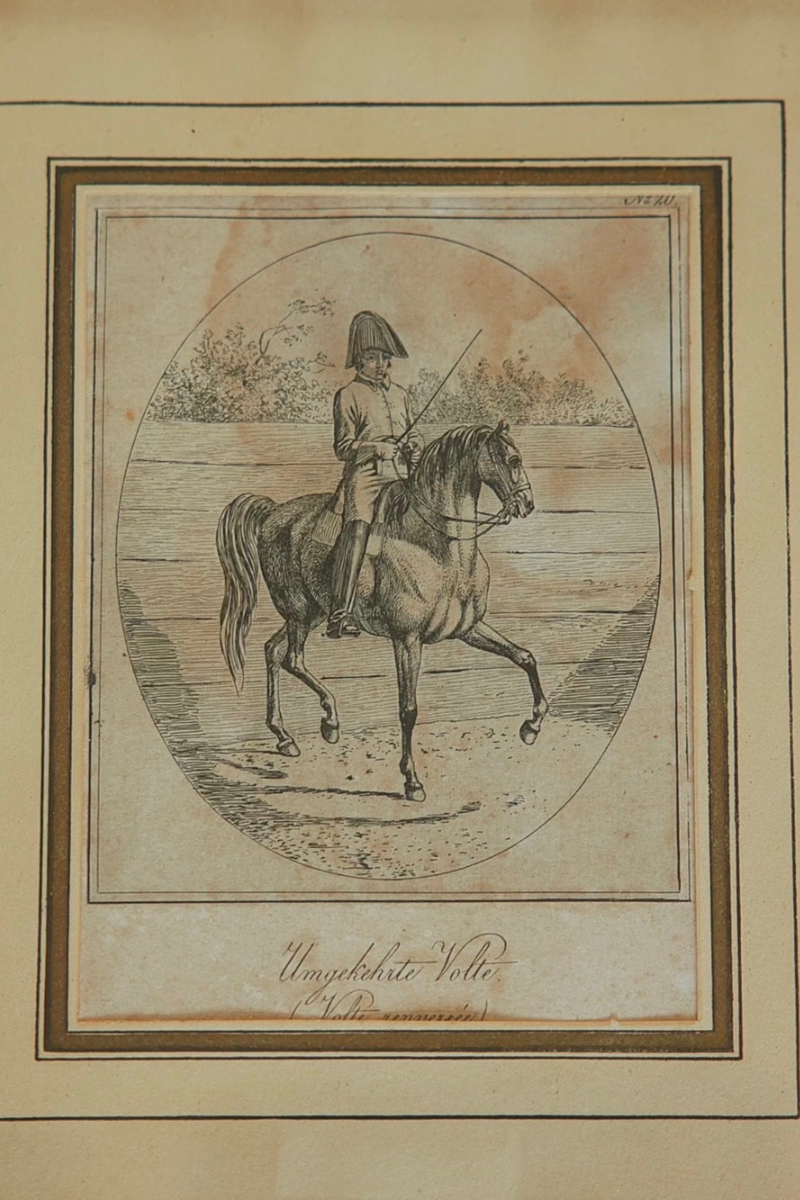 Set of Six Early 19th-Century German Equestrian Instructional Engravings Depicting Mounted Horse