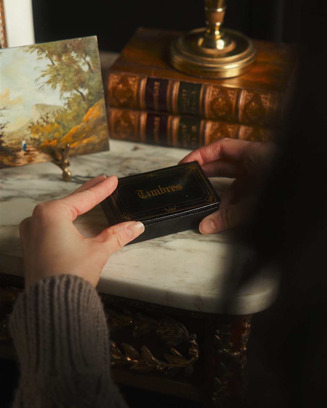 Late 19th Century French Gilt-Tole “Timbres” Stamp Box