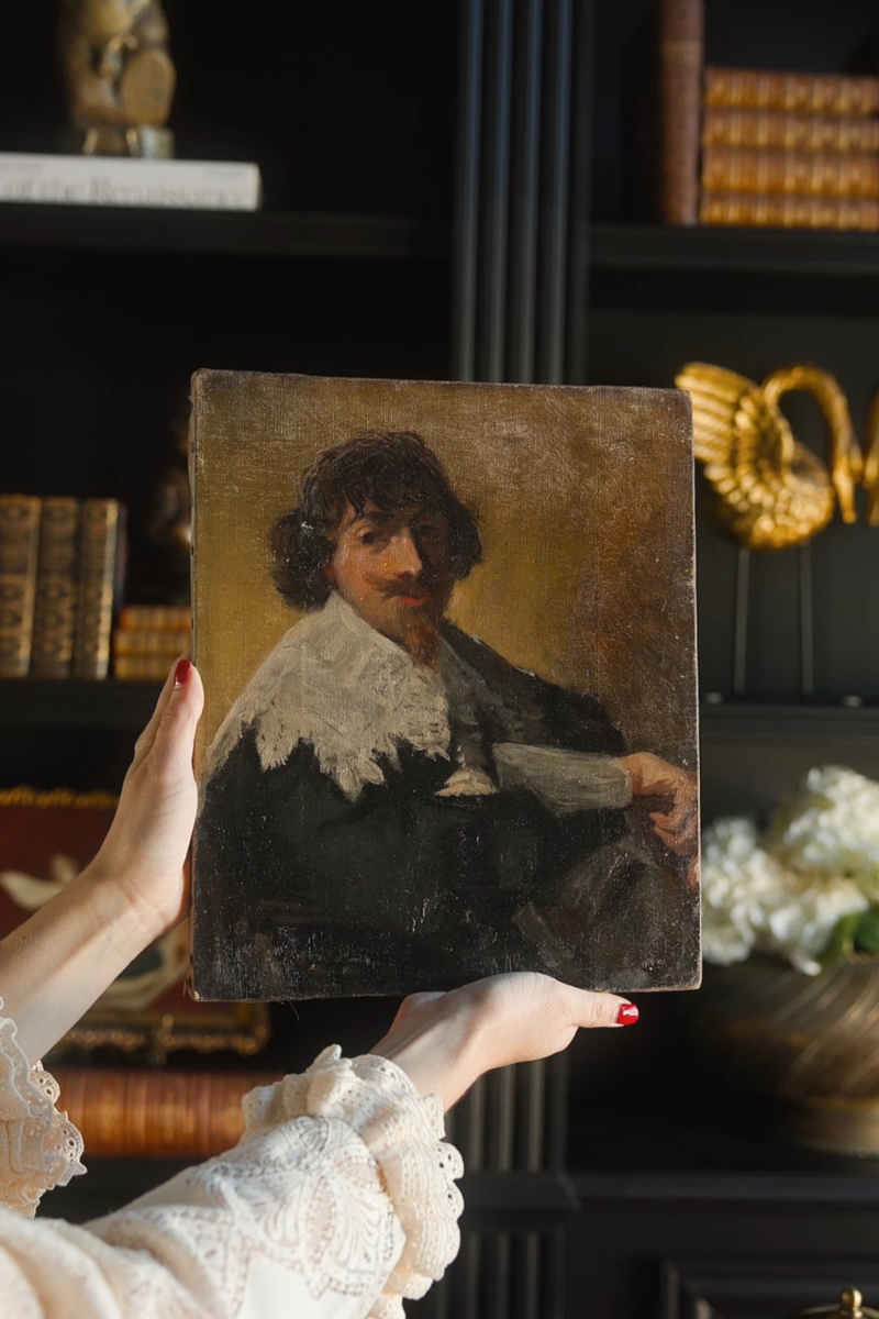 Portrait of a Young Man Holding a Glove | Antique Oil After Frans Hals