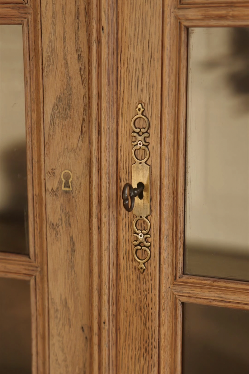 19th Century French Provincial Glazed Oak Cabinet with Paneled Sides