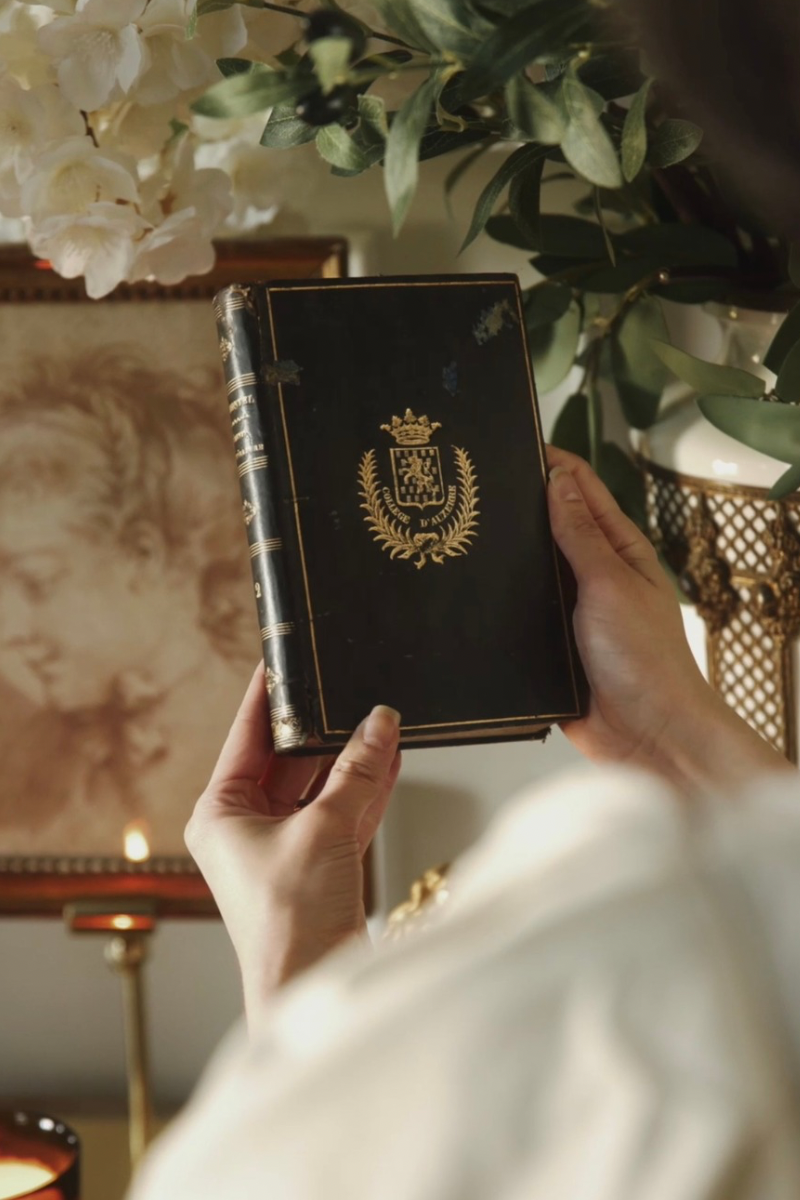 1856 French Prize Book "Elements de Litterature" by Marmontel with Gilt Crest Binding