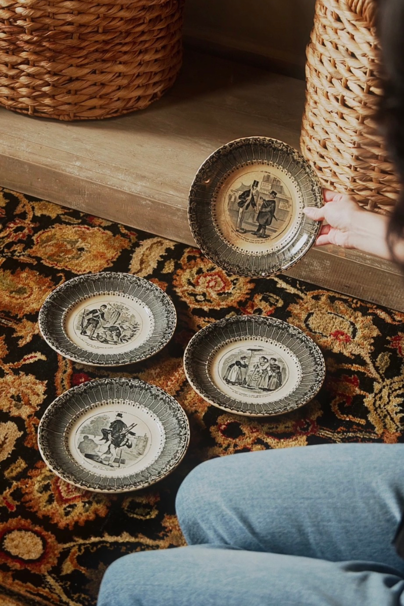 French Transferware “Les Grèves” Plates, Sarreguemines Circa 1900