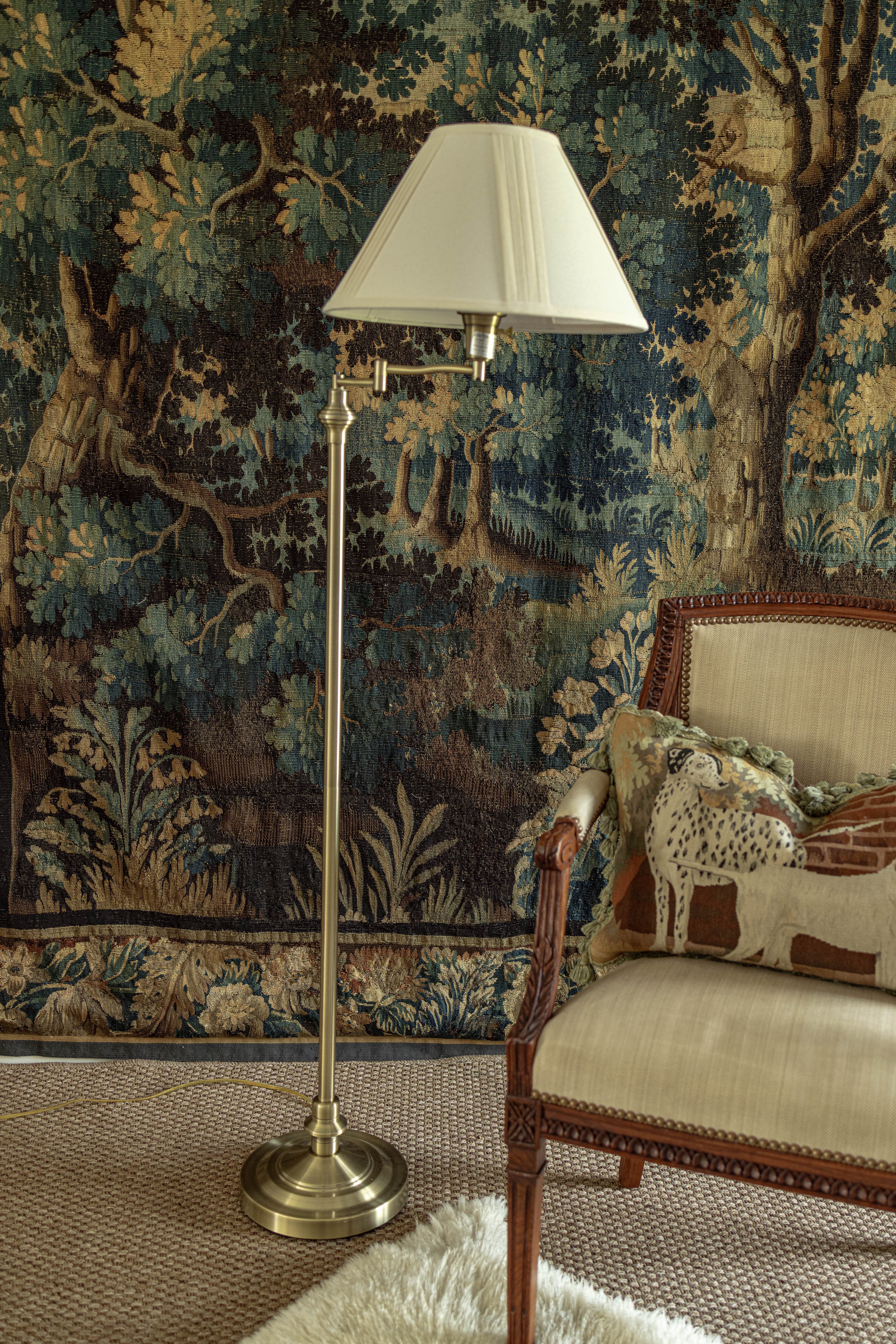 59' Bronze Swing Arm Floor Lamp with Beige Empire Shade