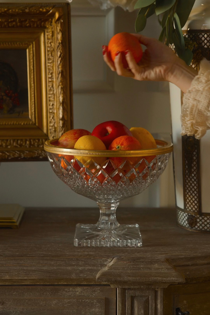 Cut Crystal Pedestal Compote with Gilt Beaded Rim