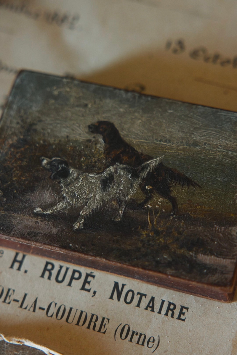 Hunting Dogs | Hand-Painted Wooden Paperweight