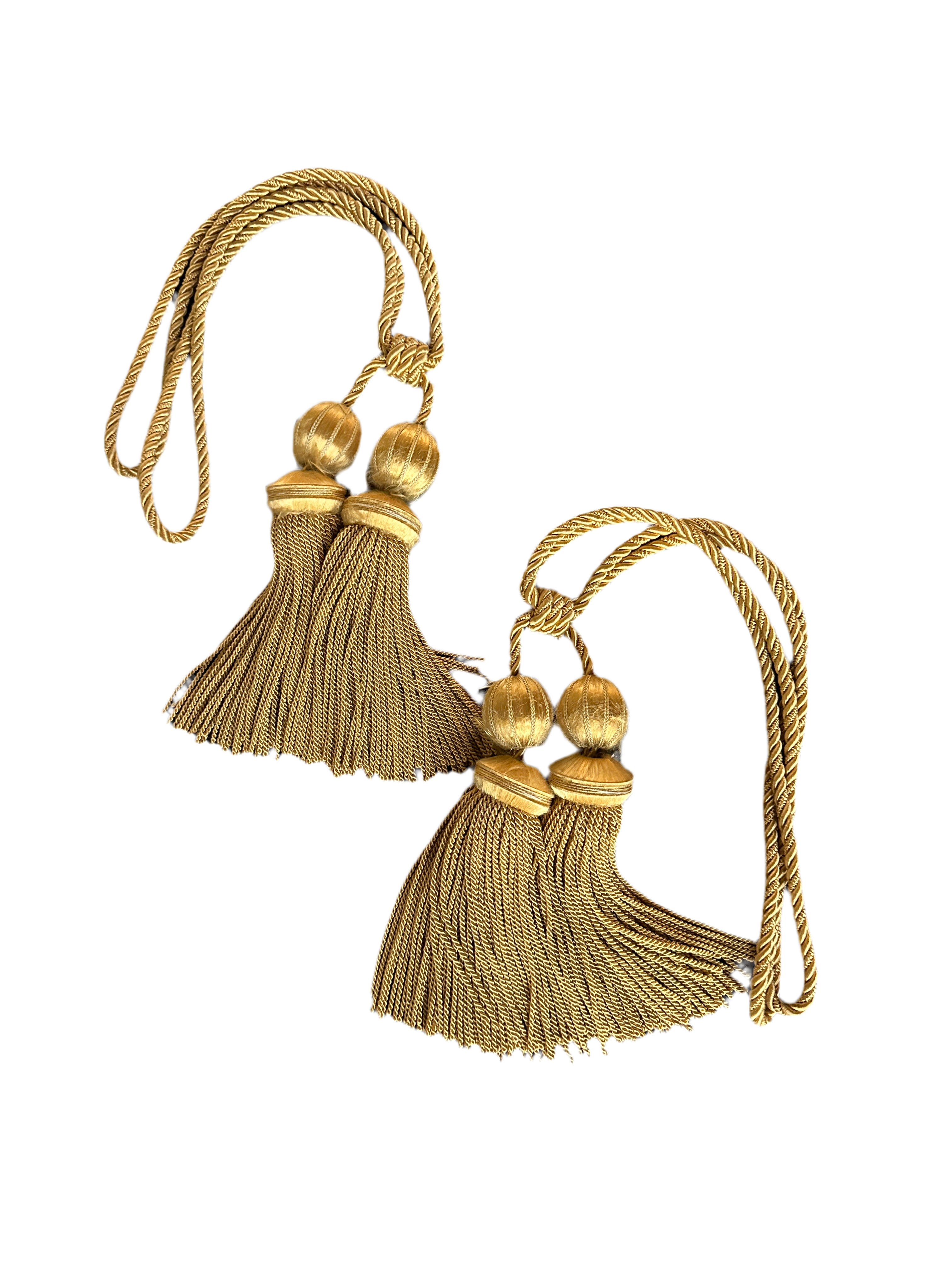 Pair of French Gold Silk Curtain Tiebacks with Tassels