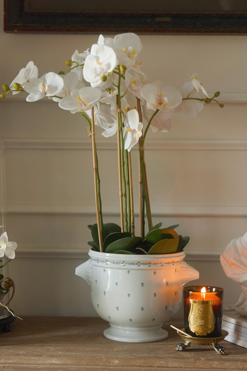 French Limoges Porcelain Cachepot by EDA, Saint-Germain – Hand-Painted Blue Floral Motif