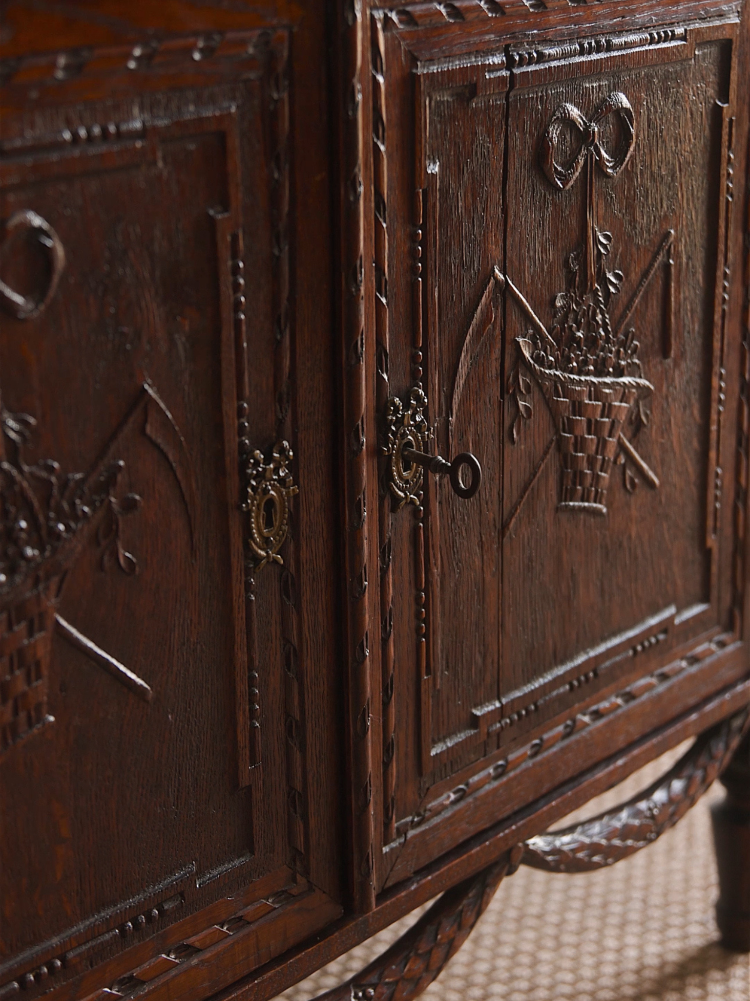 French Provincial Carved Swag Oak Sideboard