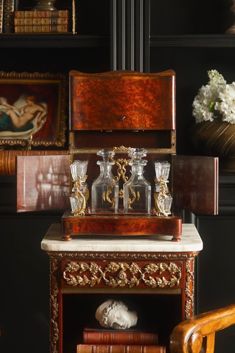 19th Century French Burl Wood Tantalus Decanter Box