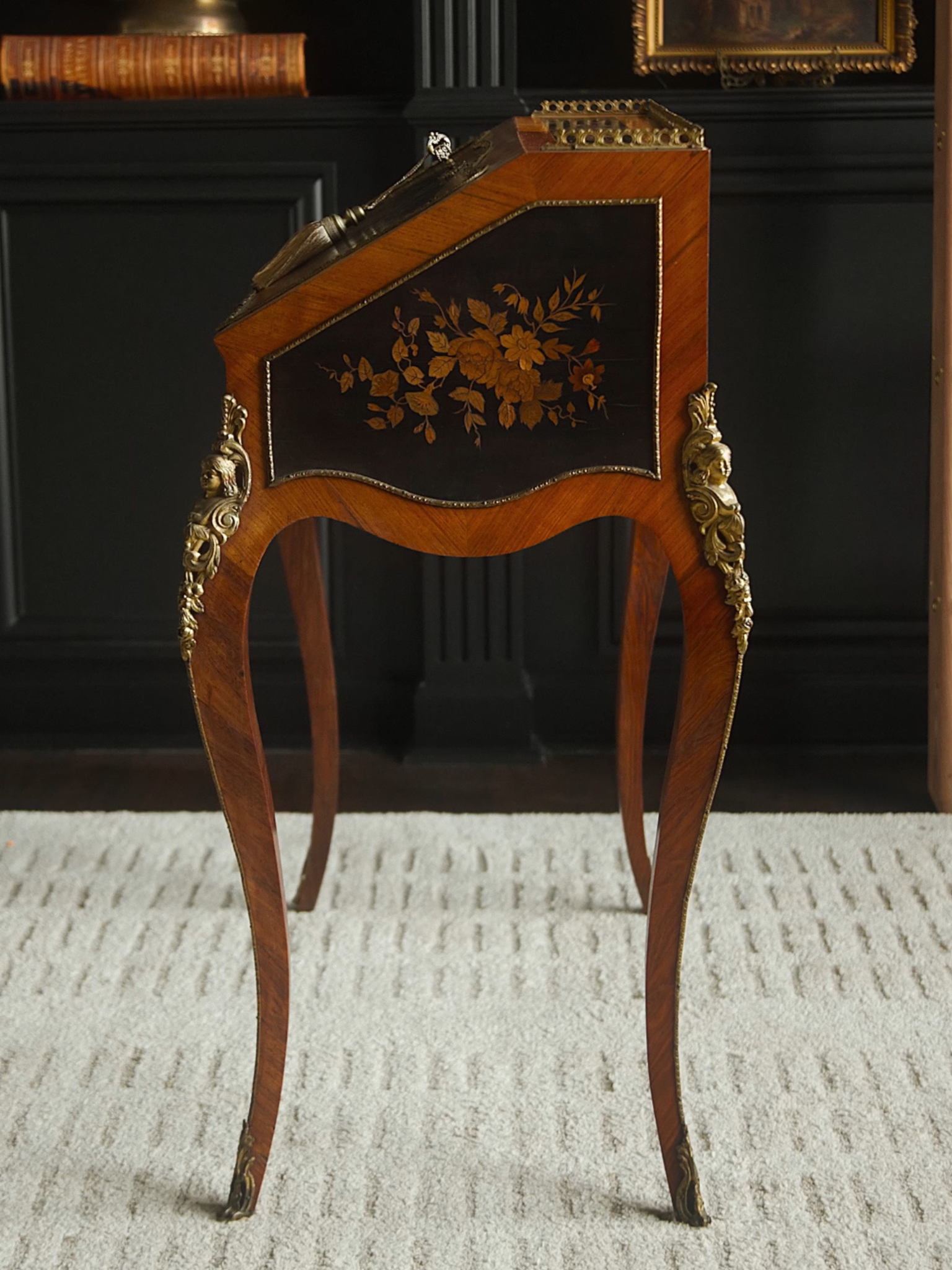 Louis XV Style Marquetry Bureau de Dame by E. Quilet, Paris
