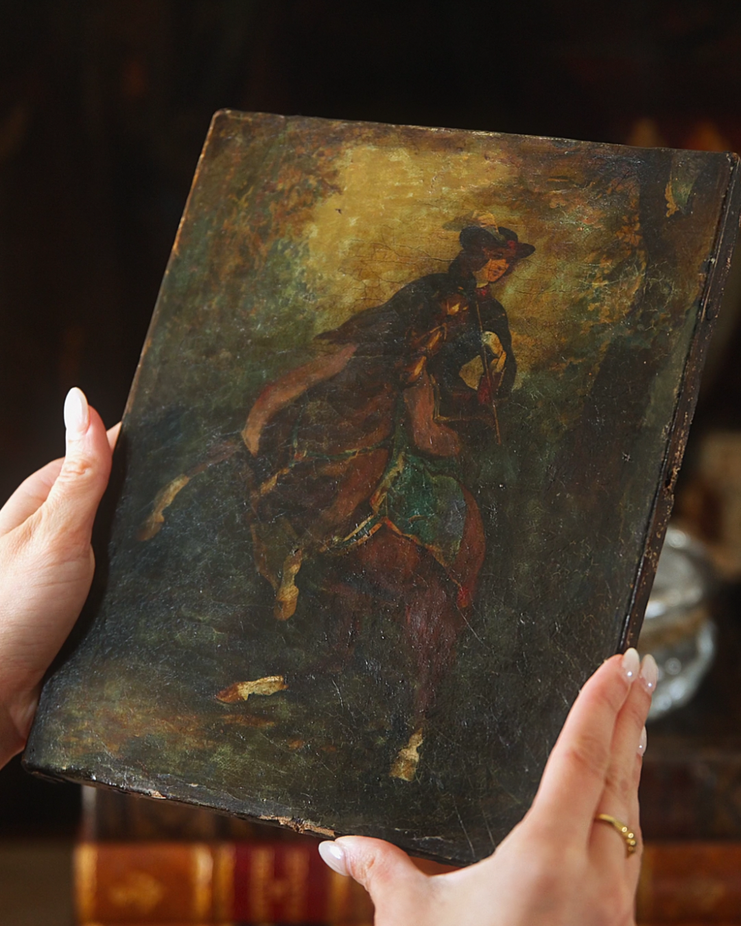 19th Century Romantic Equestrian Oil Painting