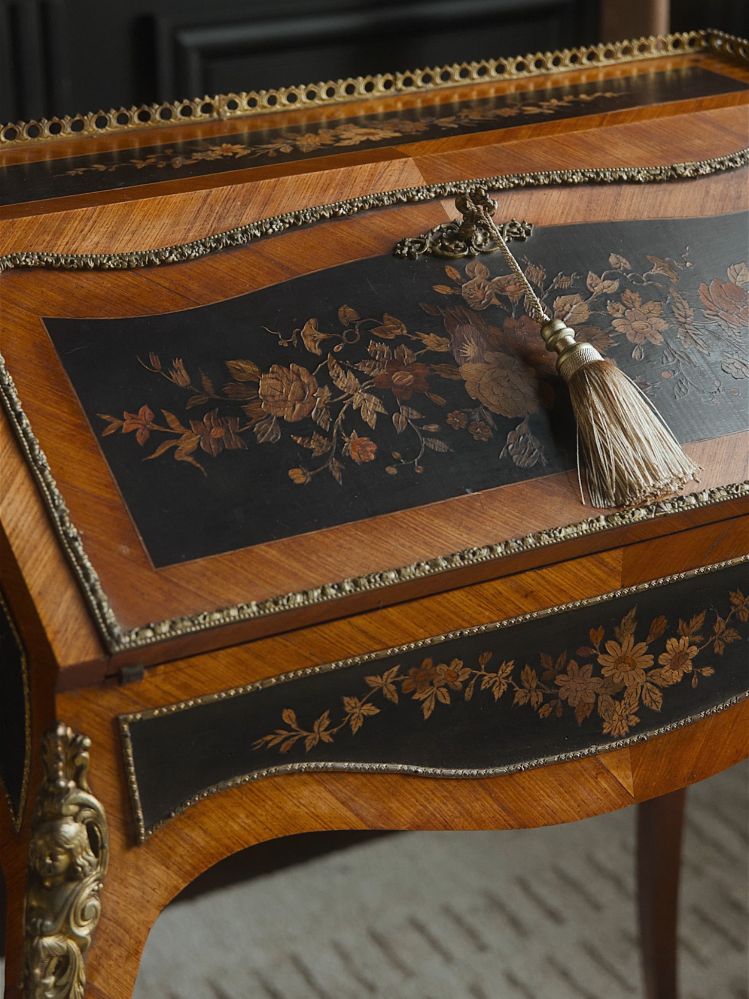 Louis XV Style Marquetry Bureau de Dame by E. Quilet, Paris