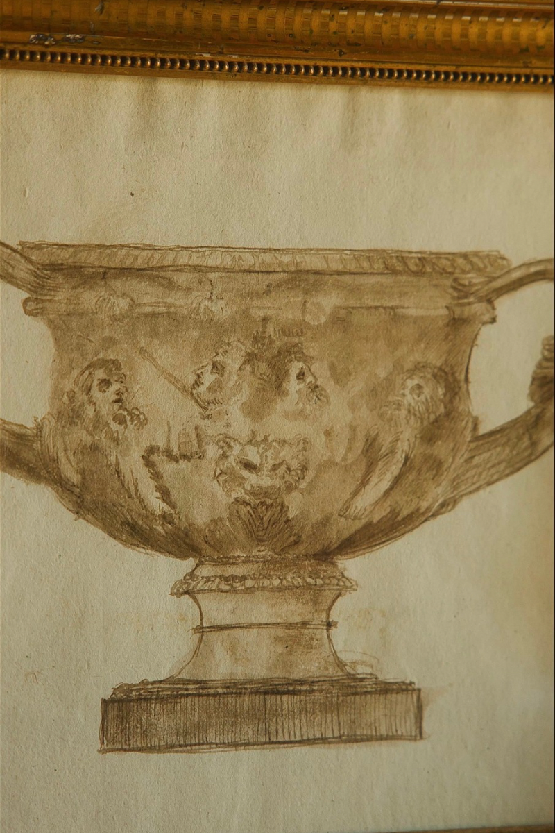 19th Century French Classical Urn Study, Pencil & Wash on Paper