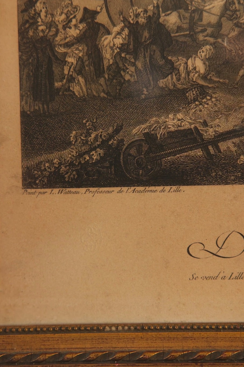 French Historical Engraving - Blanchard & Lepinards Entry in Lille By Helman after Watteau
