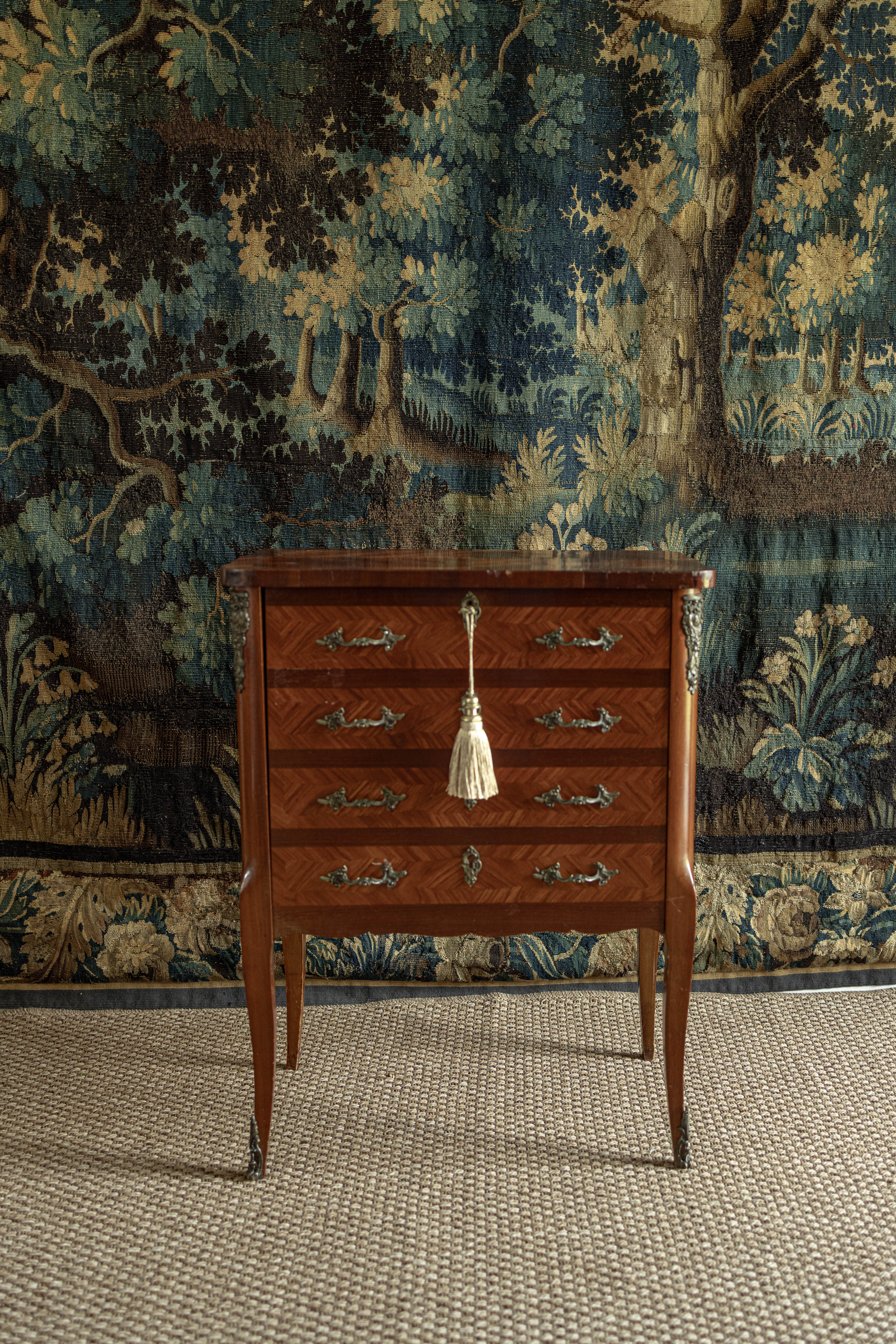 Petite French Marquetry Commode with Hidden Bar Interior