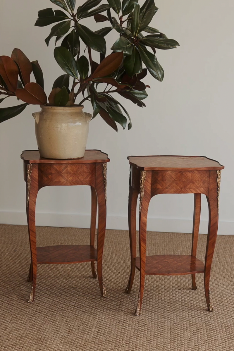 Late 19th Century French Marquetry Side Tables / Nightstands – Pair