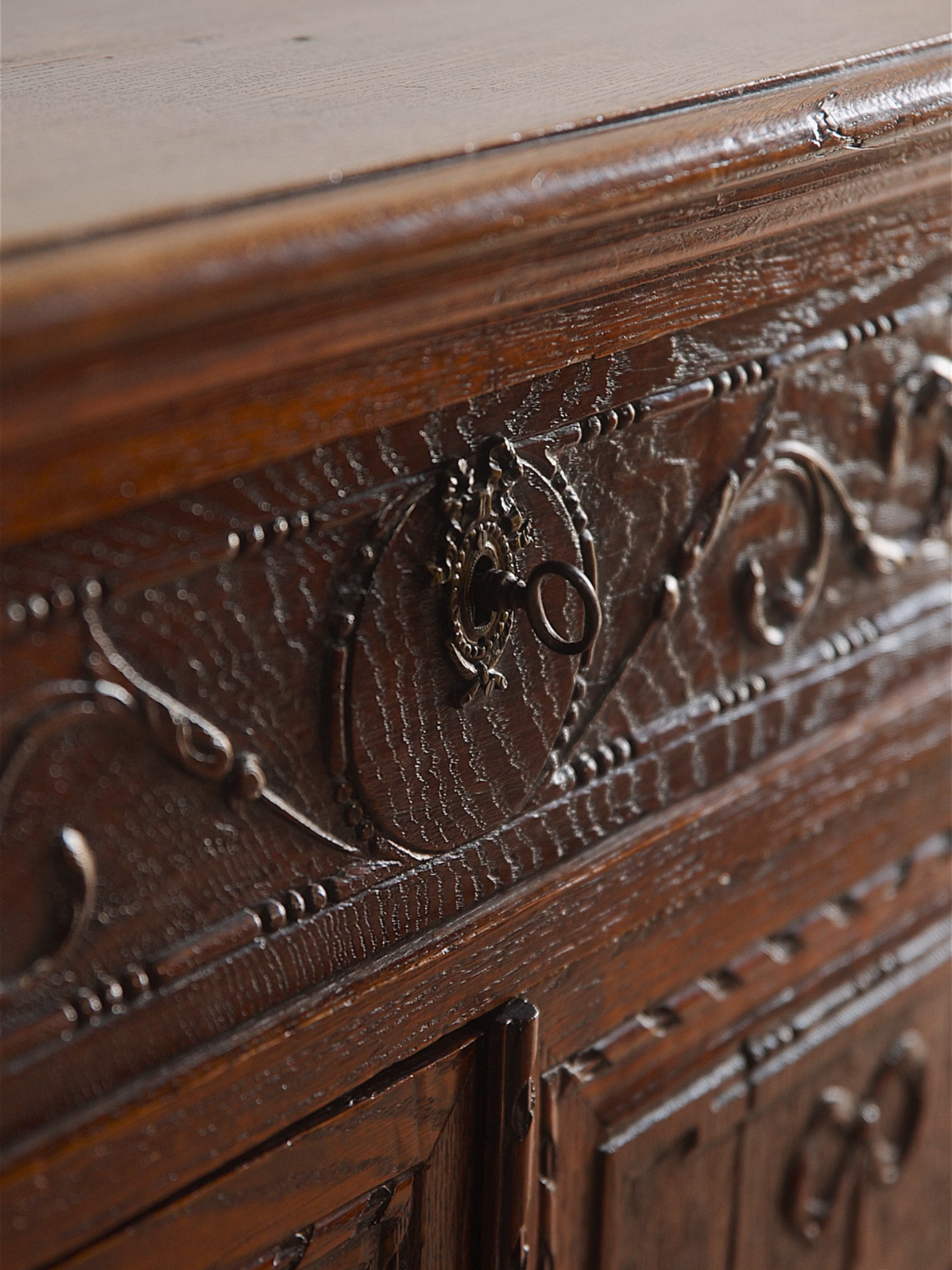 French Provincial Carved Swag Oak Sideboard