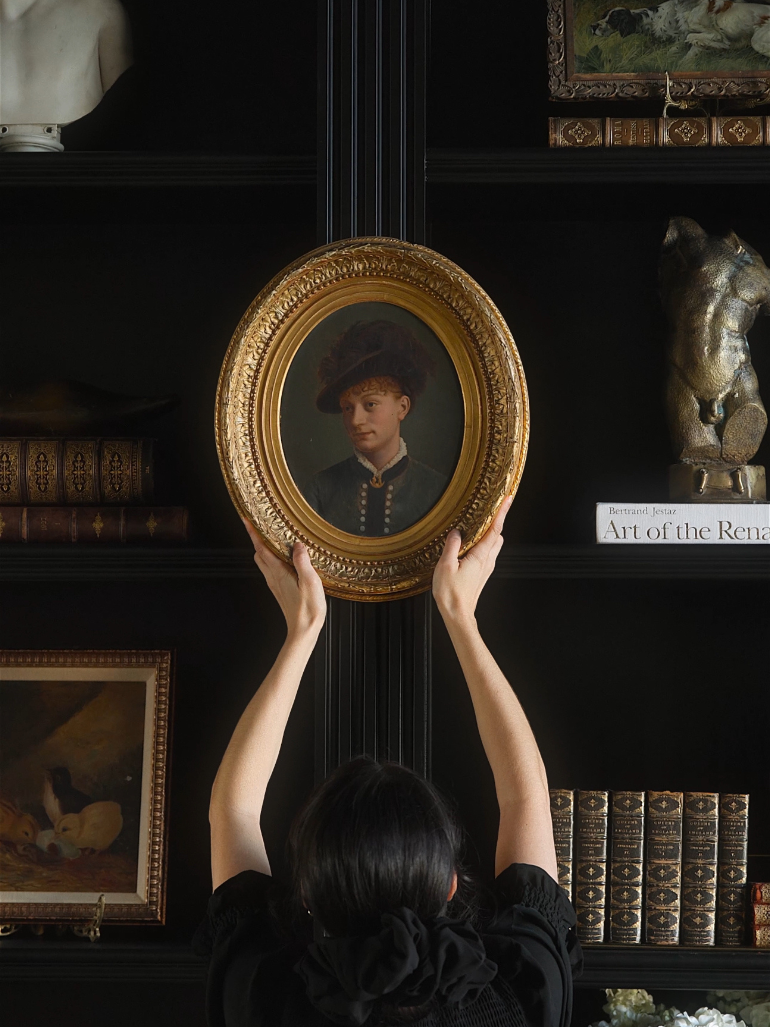 Antique French Oval Portrait in Original Gilt Frame — Versailles Studio Label