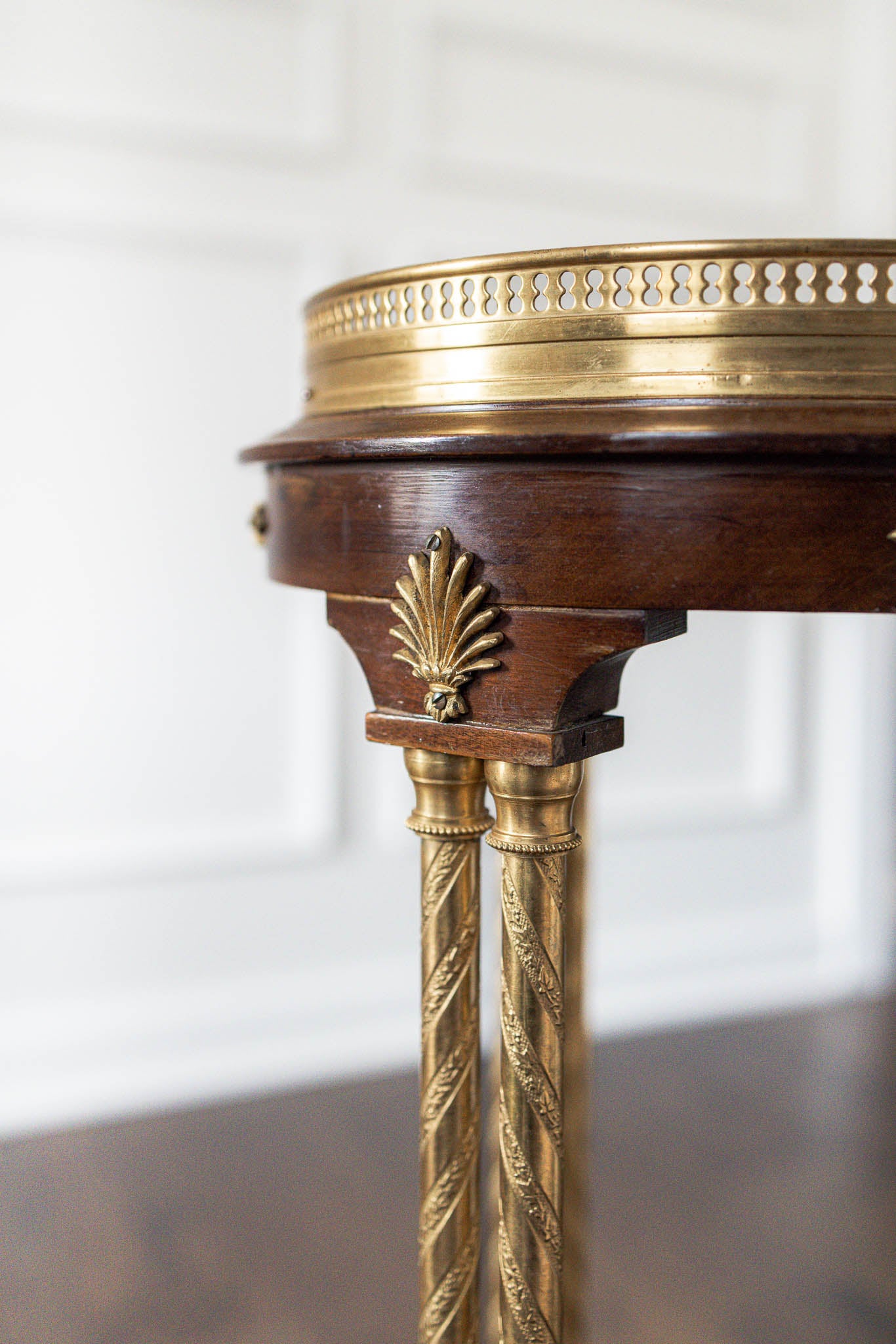 Louis XVI Style Gilt Bronze-Mounted Mahogany Pedestal Table with Green Marble Top