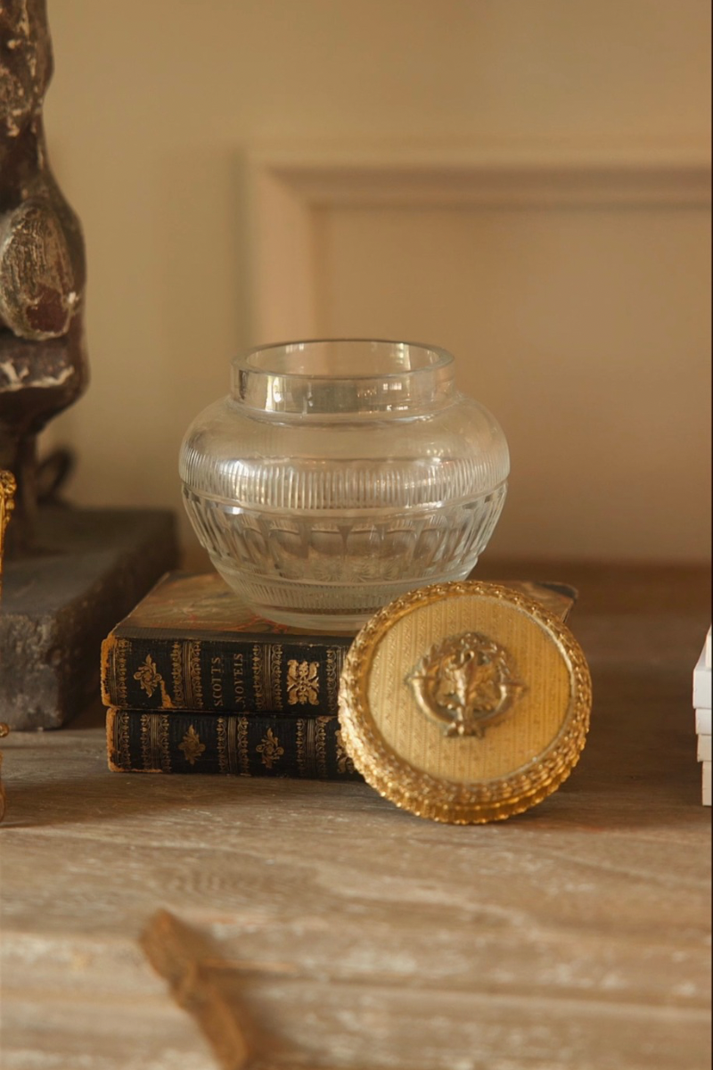 19th C. French Ormolu Lidded Glass Vanity Jar