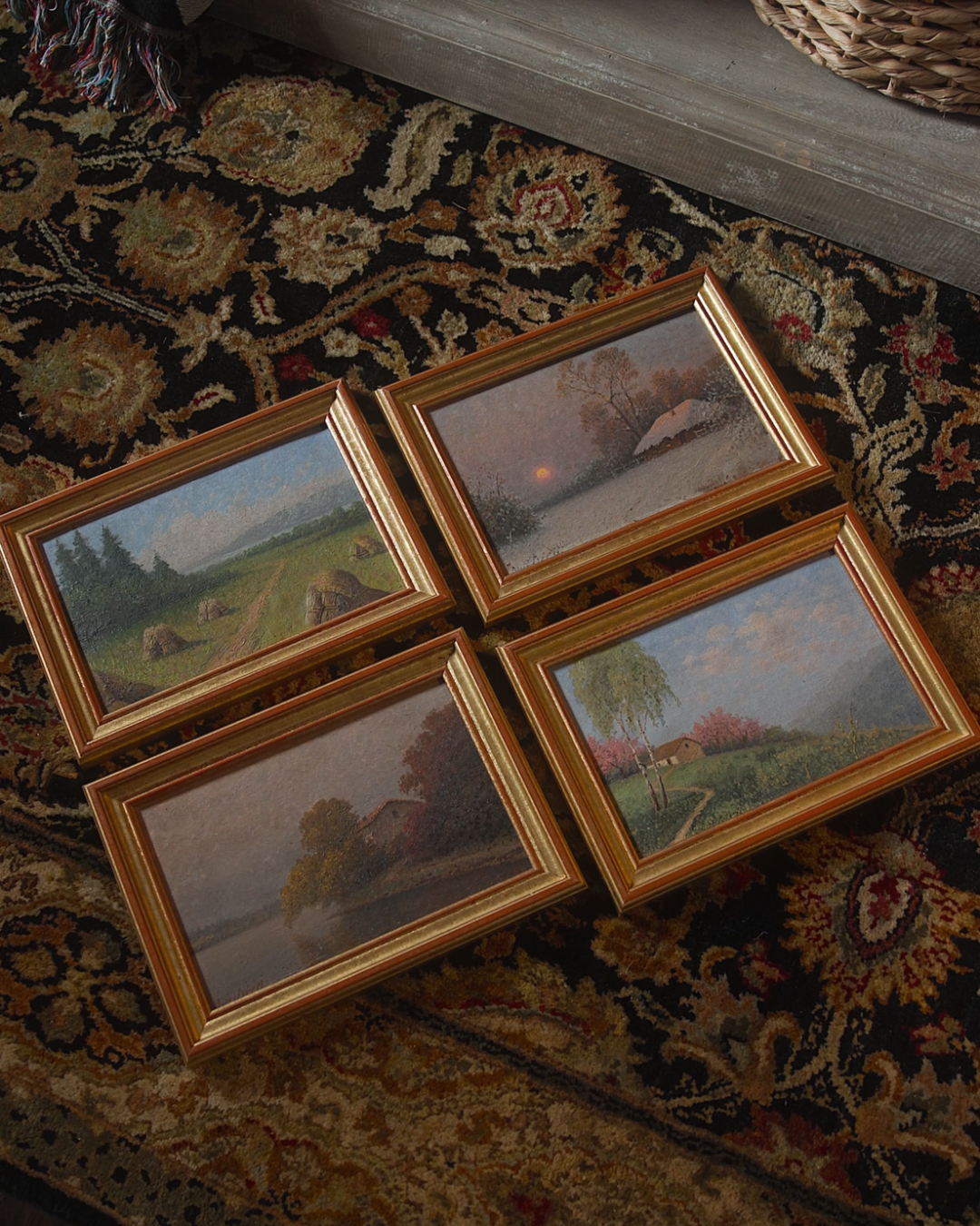 Late 19th–Early 20th Century European “Four Seasons” Landscape Paintings in Gilt Frames (Set of 4)