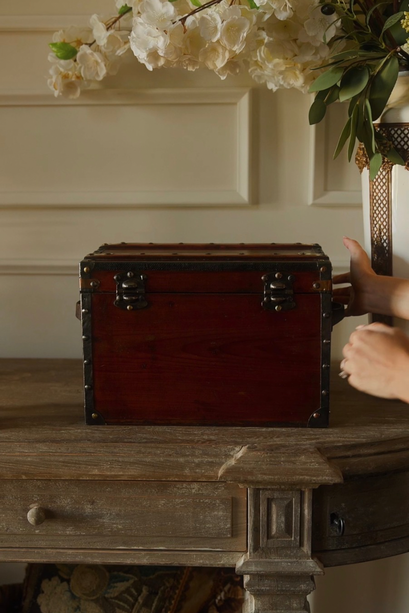 19th-Century French Brass-Bound Travel Trunk