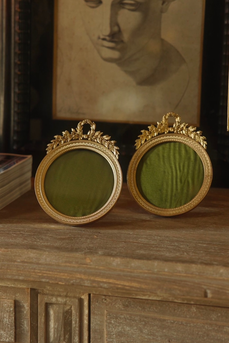 Pair of 19th C. French Louis XVI Gilt Bronze Laurel Wreath Frames