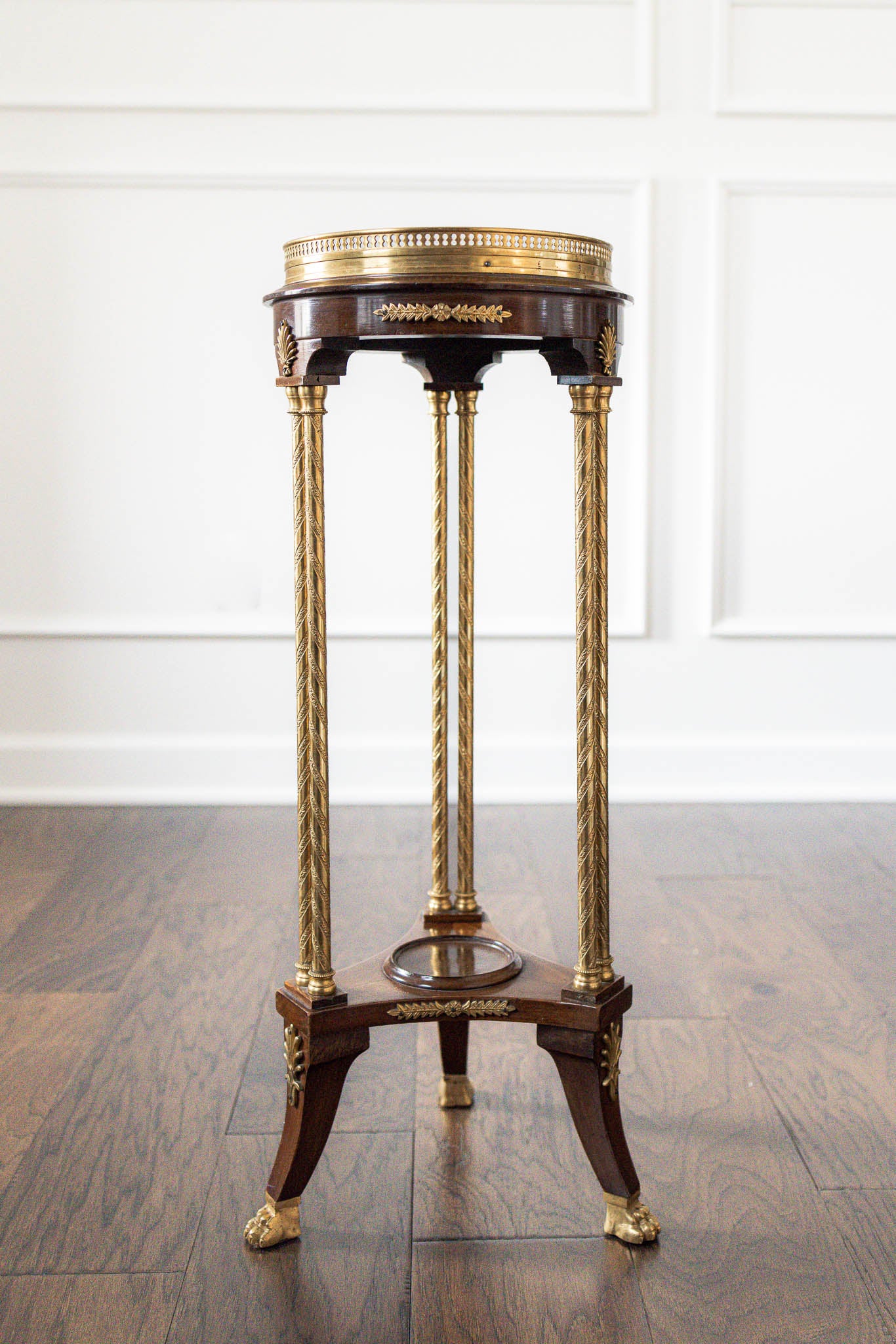 Louis XVI Style Gilt Bronze-Mounted Mahogany Pedestal Table with Green Marble Top