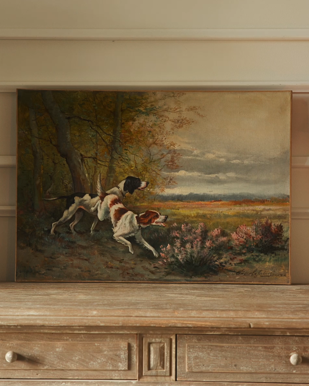 Sporting Dog Landscape Oil on Canvas — Late 19th Century, Continental Europe