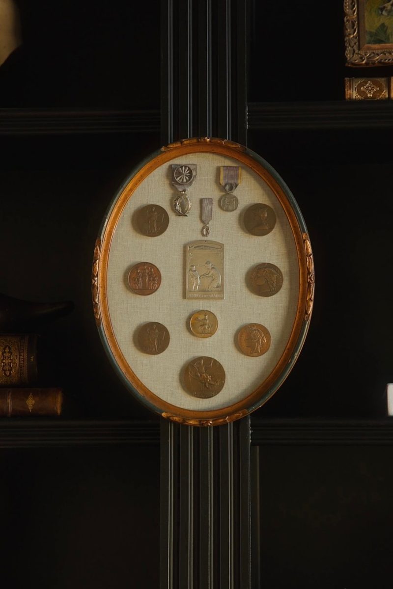 French République Française Medal & Ribboned Award Collection with “Pupilles de la Nation” Plaquette in an Oval Gold & Green Frame