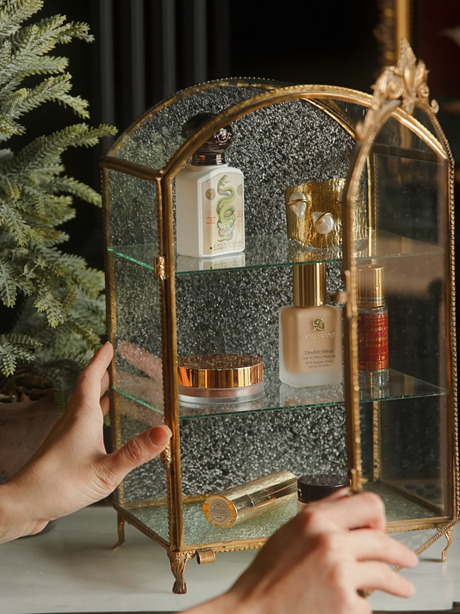 20th Century French Gilded Brass and Beveled Glass Curio Cabinet