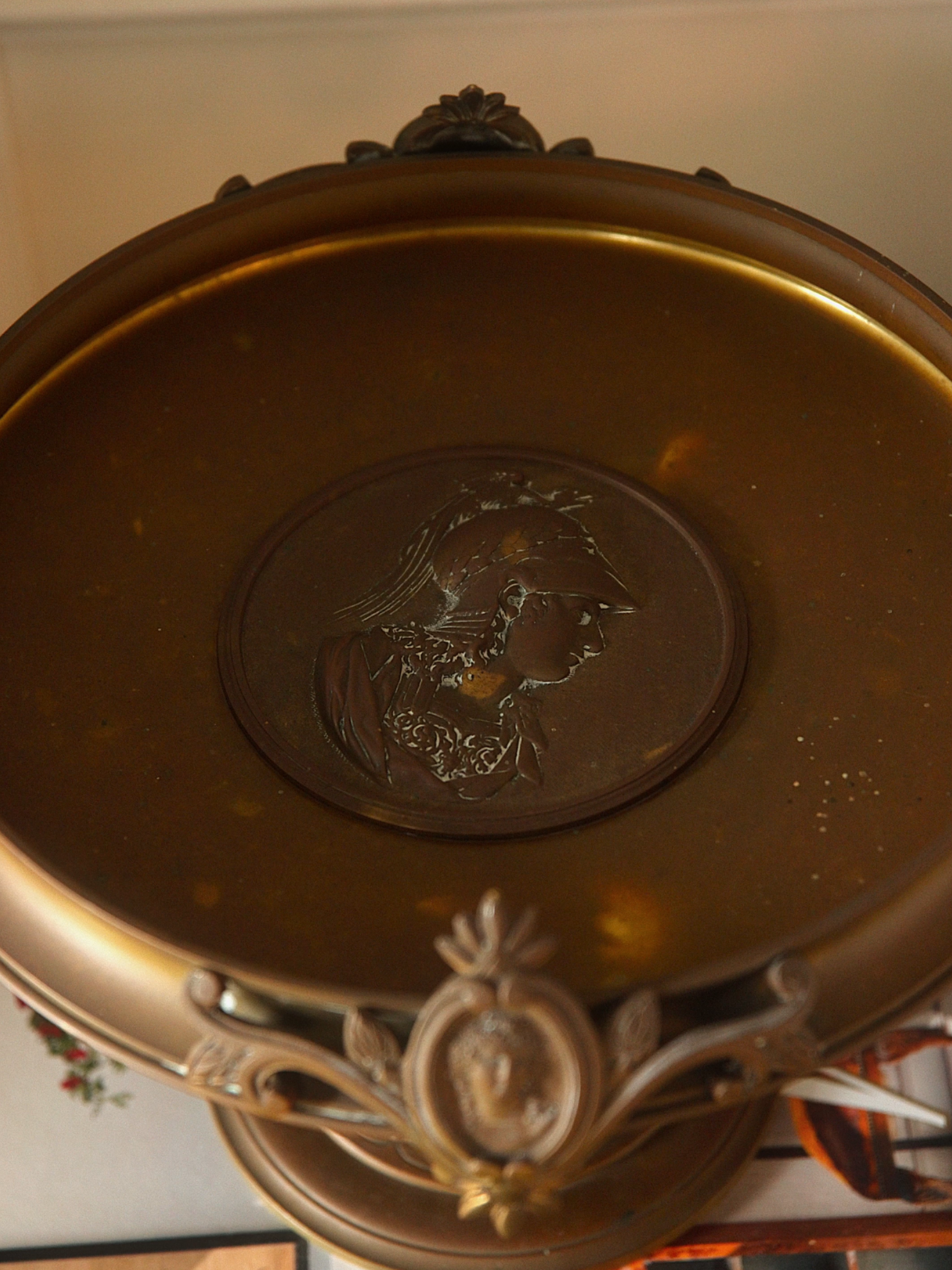 Antique 19th Century Bronze Neoclassical Tazza with Portrait Medallions