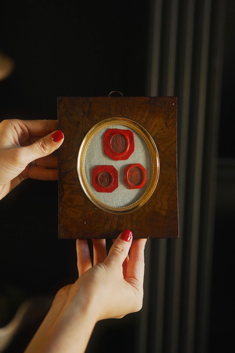 Framed Trio of Heraldic Wax Seals