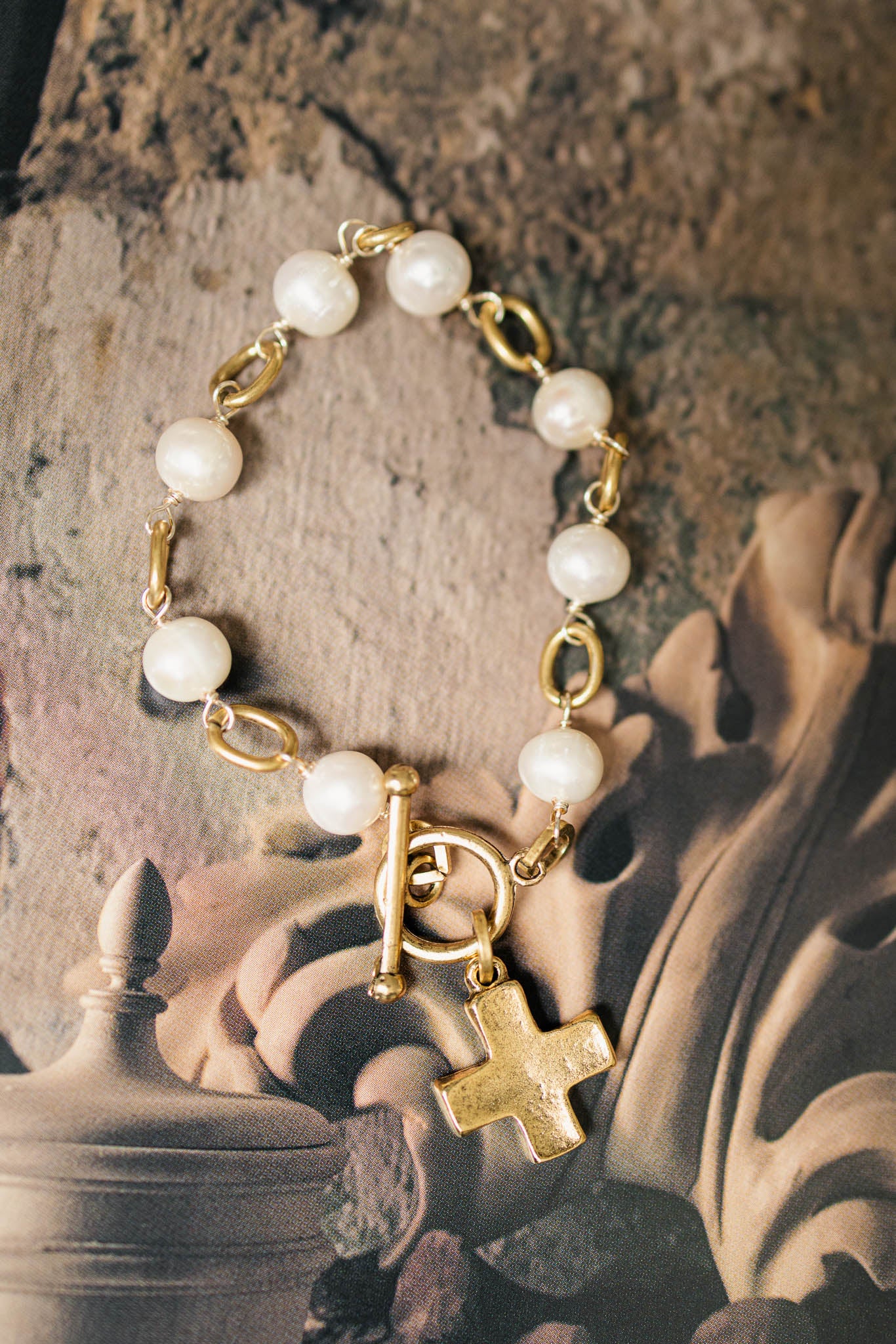 Cross Pearl Cross Toggle Bracelet