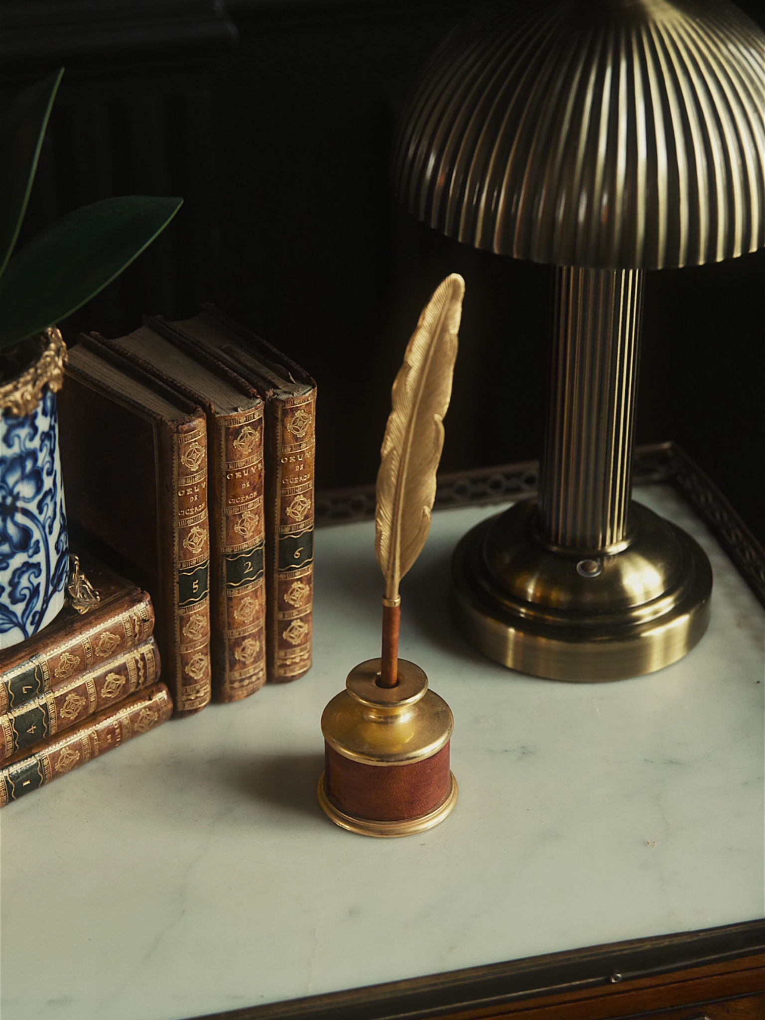 Vintage ABTLE Quill Pen Holder in Brass & Leather