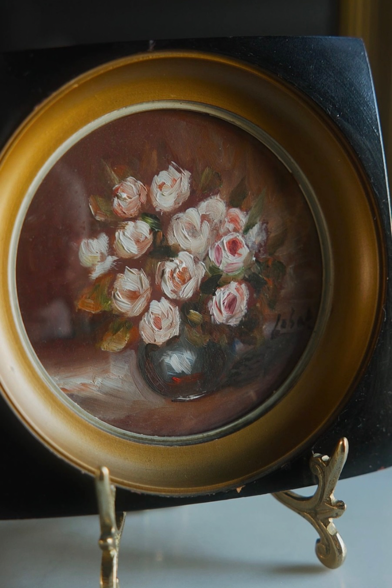 Signed Rose Still-Life Painting in a Black & Gold-Tone Frame