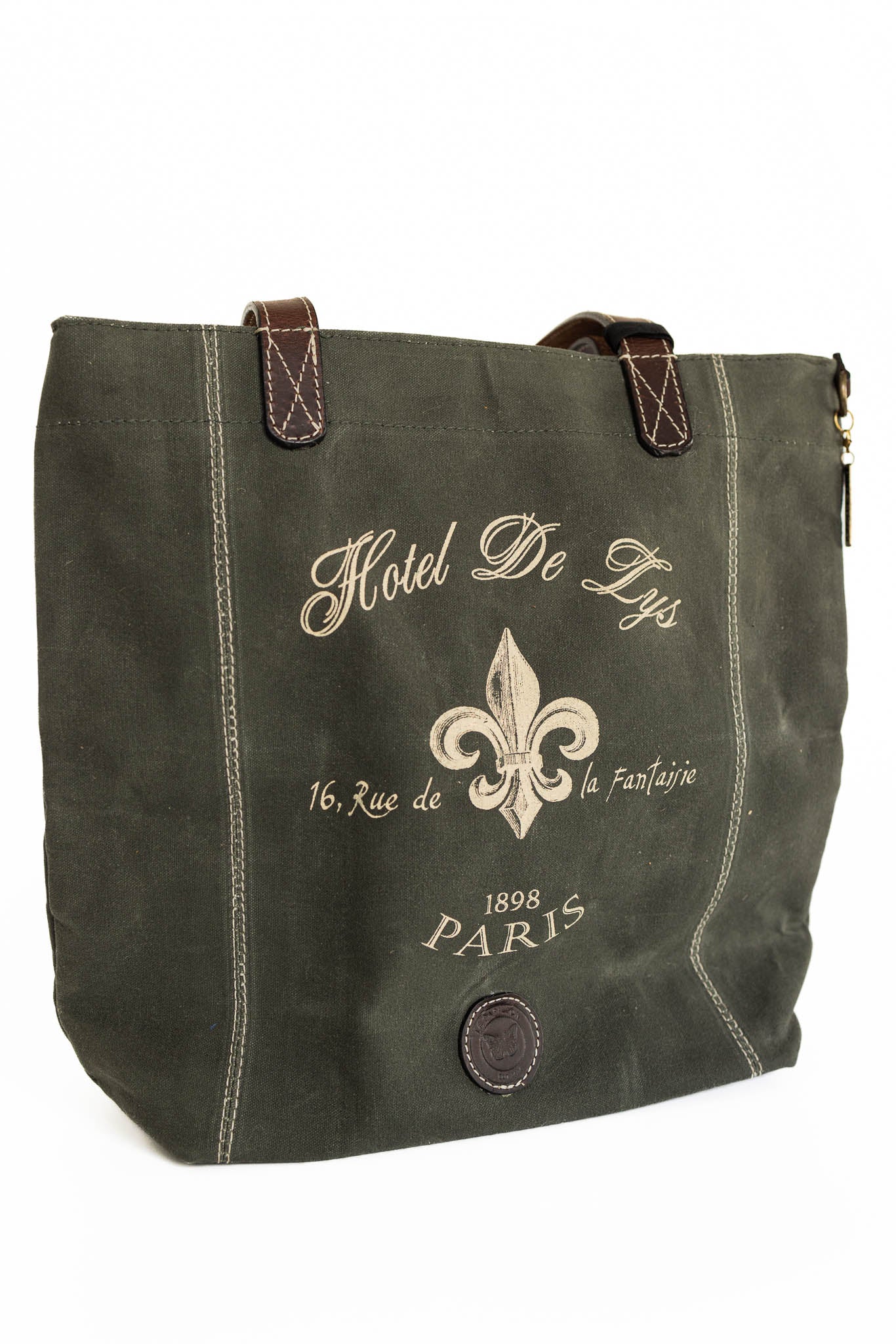 Fleur de Lis Waxed Canvas & Leather Tote