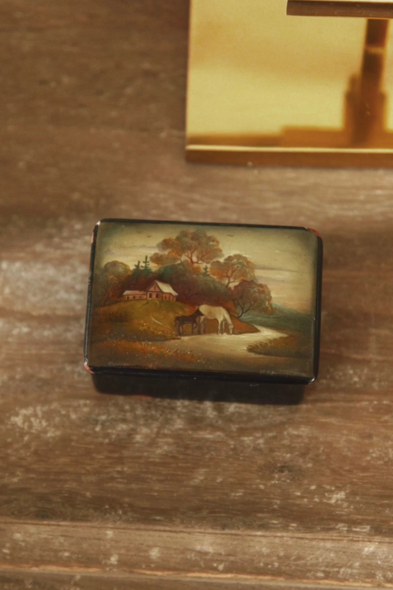 19th Century Hand Painted European Lacquer Box with Pastoral Scene