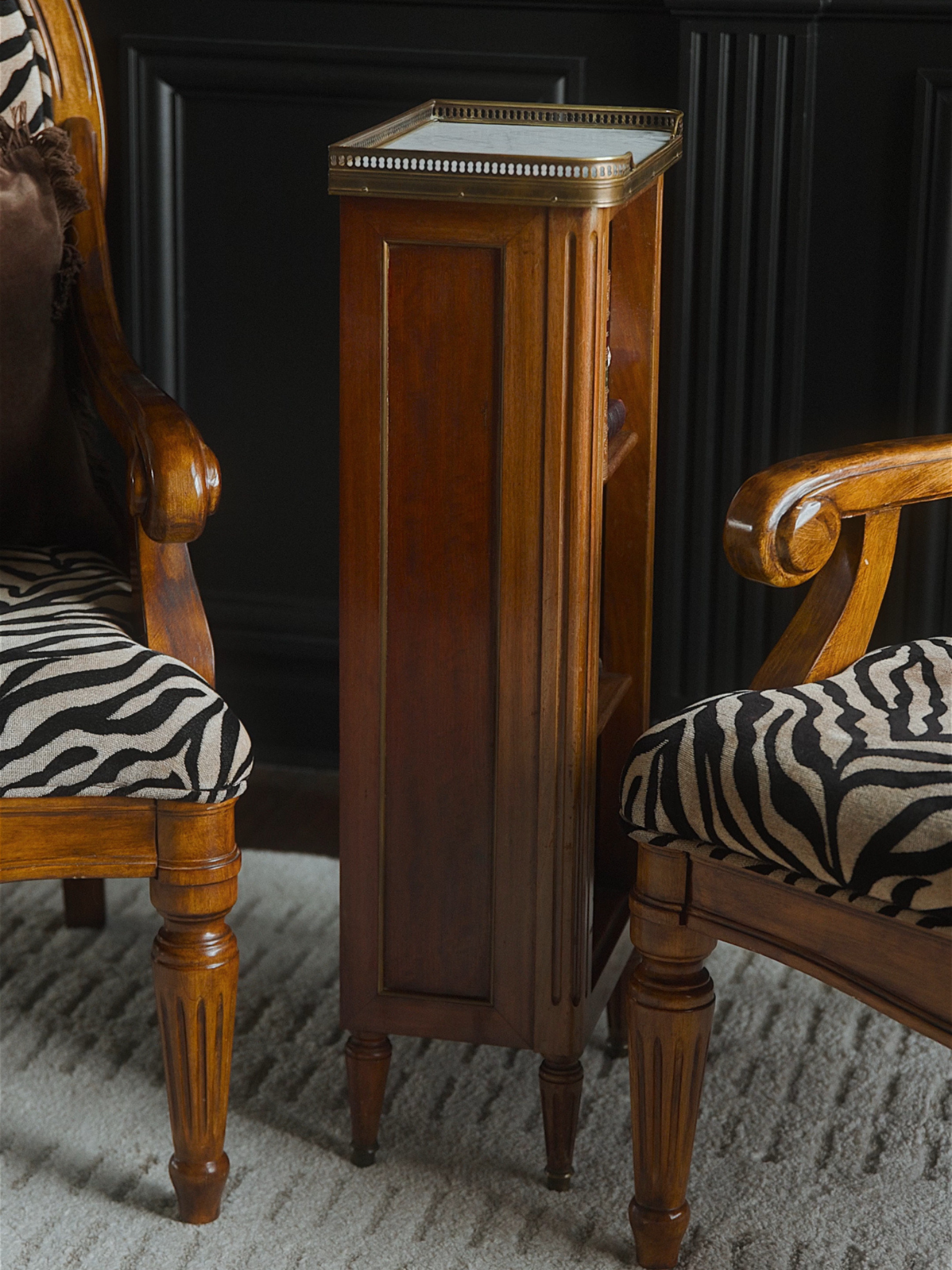 French Marble Top Petite Mahogany Bookcase Table