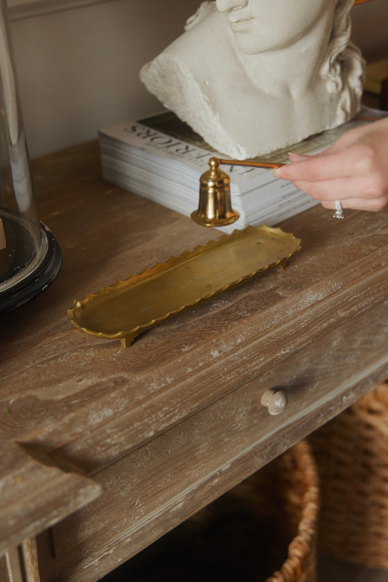 French Brass Tray with Scalloped Trim