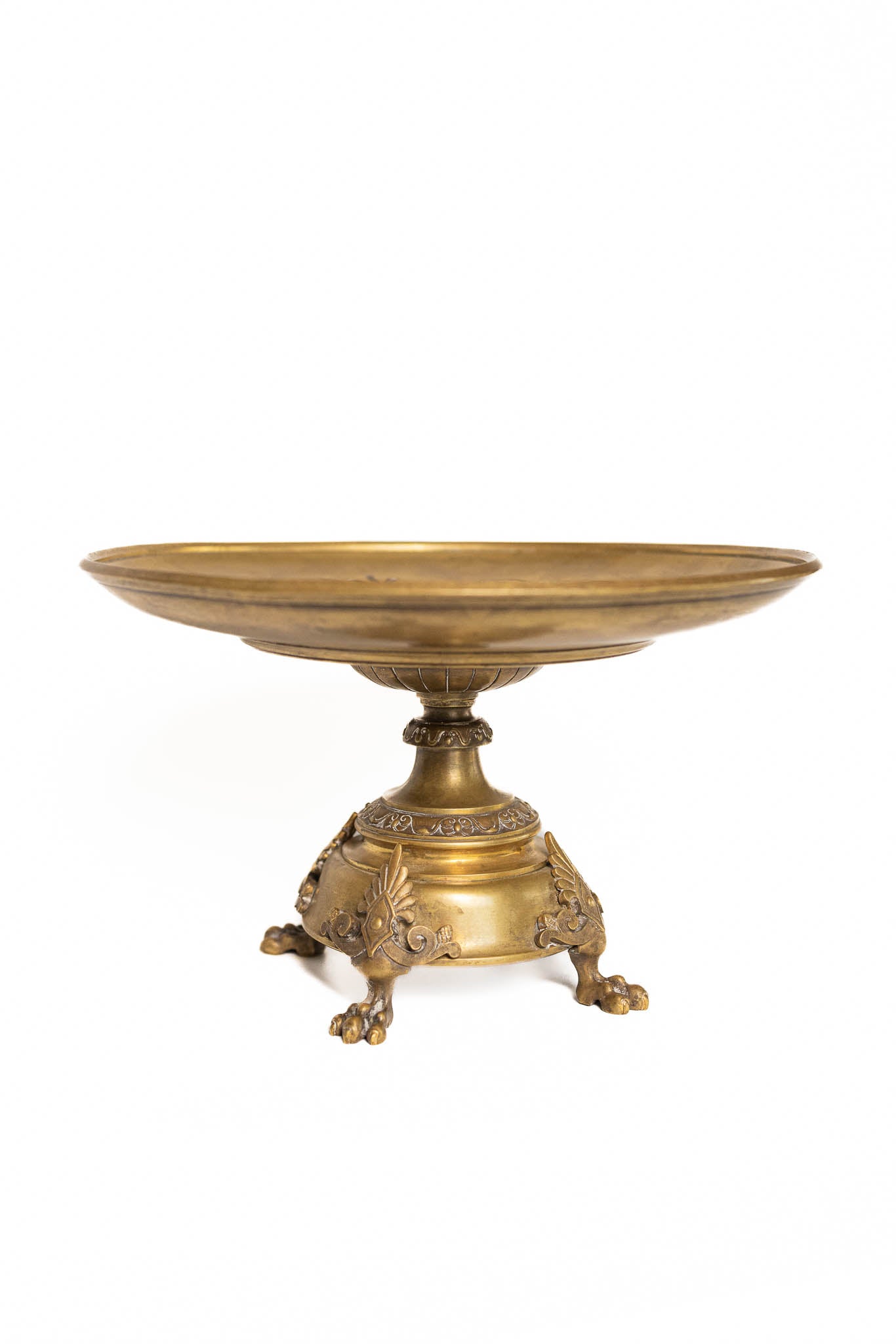 1800s Antique French Gilt Bronze Tazza with Classical Profile Medallion and Paw Feet